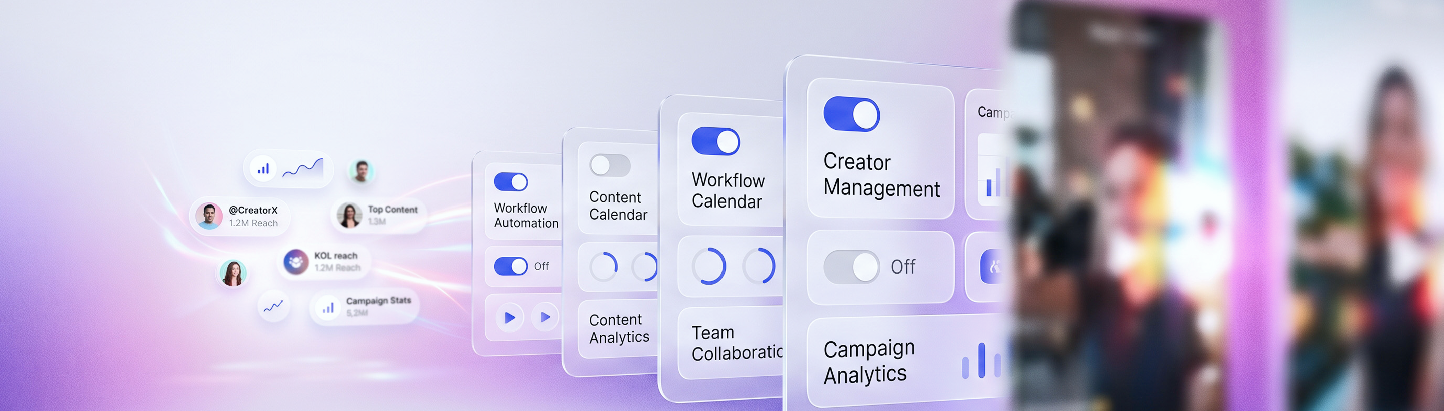 Creator campaign operations interface with strategy, matching, and delivery cards