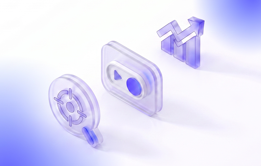 Glass 3D icons representing creator campaign operations